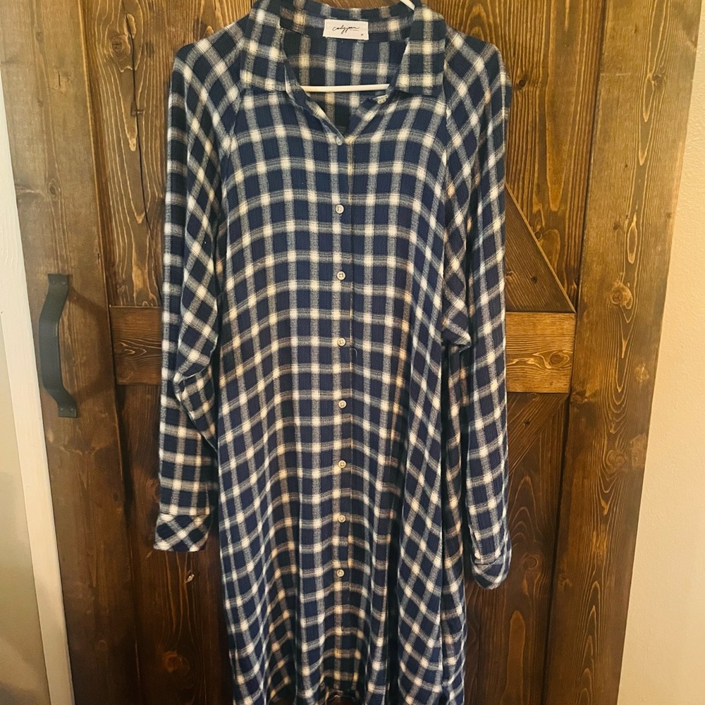 CJLA Blue and White Plaid Button-Up Dress